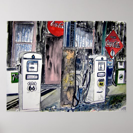 Route 66 Tankstelle Vintage Kunst Poster (Vorne)