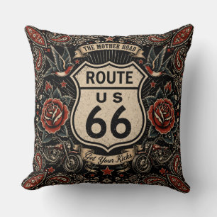 Route 66 Tattoo Americana Straßenkultur Kissen