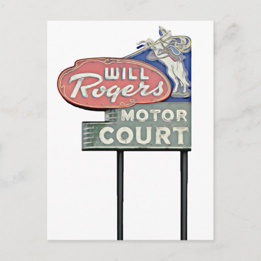 Route 66 Tulsa Will Rogers Motor Court Artwork Postkarte (Vorderseite)
