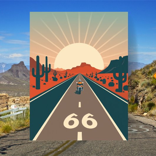Route 66 USA Vintag Motorrad-Reise Postkarte