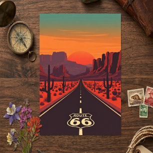 Route 66 USA Vintage-Sonnenuntergang-Wüste Postkarte