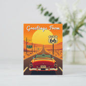 Route 66 Vintag Sunset Highway mit Auto Postkarte (Stehend Vorderseite)