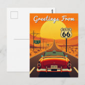 Route 66 Vintag Sunset Highway mit Auto Postkarte (Vorne/Hinten)
