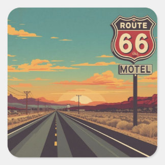 Route 66 Vintage American Road Trip Kunst Quadratischer Aufkleber