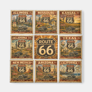 Route 66 Vintage-Americana-Staaten-Stempel-Collage Magnet