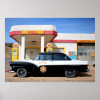 Route 66 Vintage-Auto-Tankstelle Foto