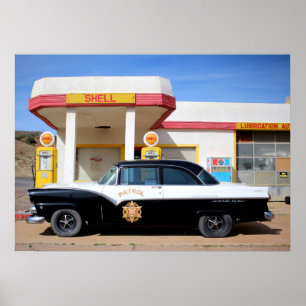 Route 66 Vintage-Auto-Tankstelle Foto Poster