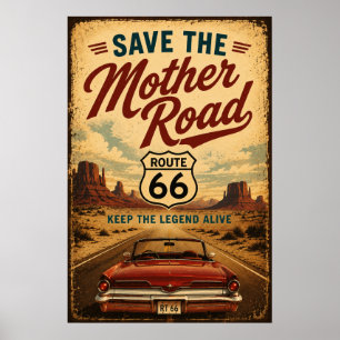 Route 66 Vintage Cabrio Offene Straße Americana Poster