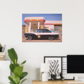 Route 66 Vintage Car Gas Station Foto Poster (Heimbüro)