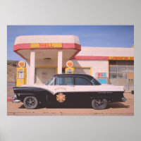 Route 66 Vintage Car Gas Station Foto