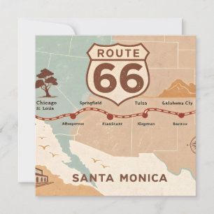 Route 66 Vintage Karte mit historischen Städten
