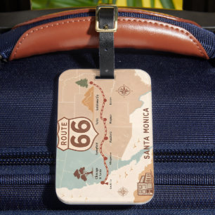 Route 66 Vintage-Karte mit historischen Städten Gepäckanhänger