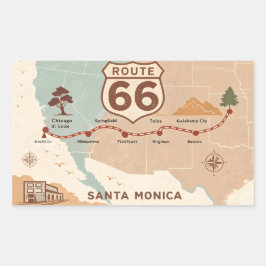 Route 66 Vintage Map with Historic Cities Rechteckiger Aufkleber
