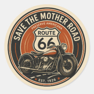 Route 66 Vintage-Motorrad-Erbe-Emblem Runder Aufkleber