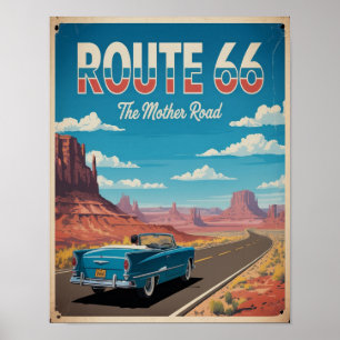 Route 66 Vintage Poster Wandkunst, Retro Amerikani