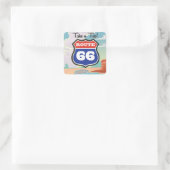 Route 66 Vintage Reiseplakat Quadratischer Aufkleber (Tasche)