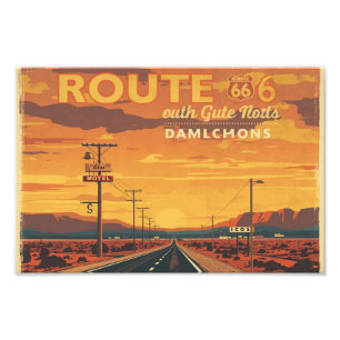 Route 66 Vintage Sunset Road Art Fotodruck