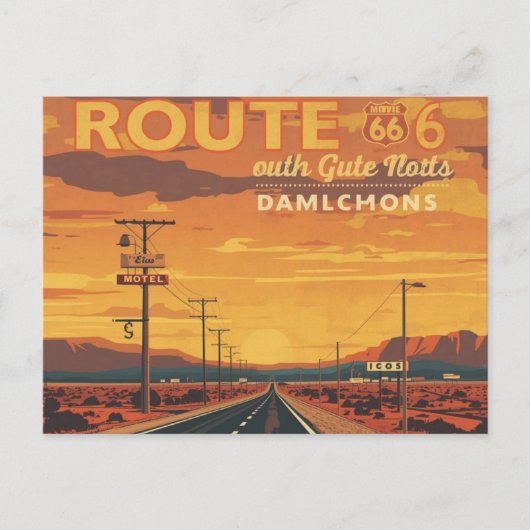 Route 66 Vintage Sunset Road Art Postkarte (Vorderseite)