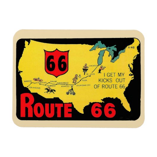 Route 66 - Vintage Travel - Flexibles Magnet (Horizontal)