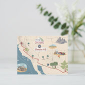 Route 66 Vintage Travel Map Illustration Postkarte (Stehend Vorderseite)