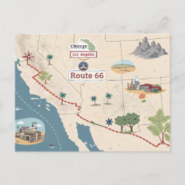 Route 66 Vintage Travel Map Illustration Postkarte