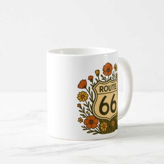 Route 66 Vintages Blumendesign Kaffeetasse (VorderseiteRechts)
