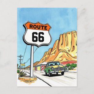 Route 66 Von Hand Gezeichnet Reise Vintage Reise Postkarte