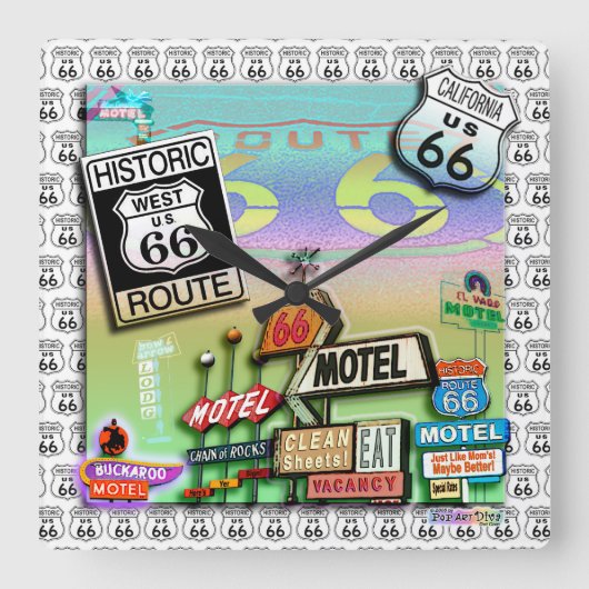 ROUTE 66 Wall CLOCK by PopArtDiva Quadratische Wanduhr (Vorderseite)