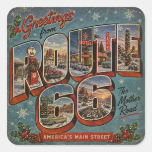 Route 66 Weihnachts-Großbuchstaben-Postkarte Quadratischer Aufkleber