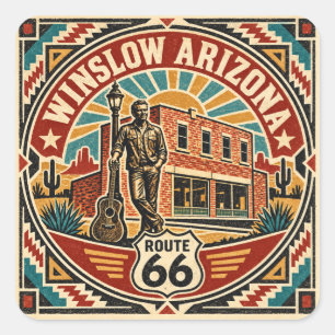 Route 66 Winslow Arizona Retro-Südwesten Americana Quadratischer Aufkleber