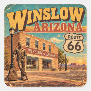 Route 66 Winslow Arizona Vintage Hauptstraße  Quadratischer Aufkleber