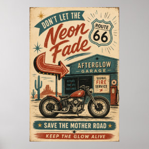 Route 66 Wüsten-Motorradgarage Americana Poster