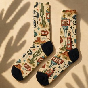 Route 66 Wüstenkaktus Roadside-Reise-Stil Socken