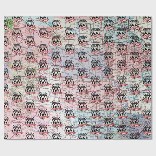 Route 66 Zeichen und 1960 Corvette Geschenkpapier (Flach)