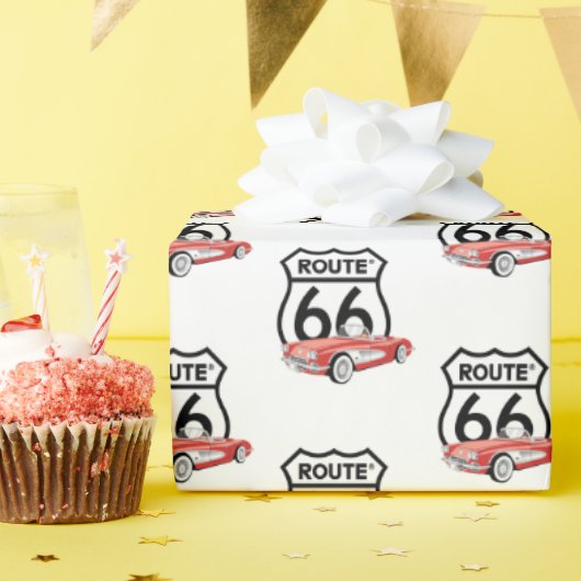 Route 66 Zeichen und 1960 Corvette Geschenkpapier (Geburtstagsparty)