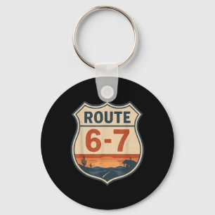 Route 6-7 Meme Lustig Retro Vintage Autobahnschild Schlüsselanhänger