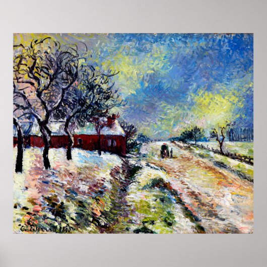 Route Enneigée avec maison, environs d'Éragny 1885 Poster (Vorne)