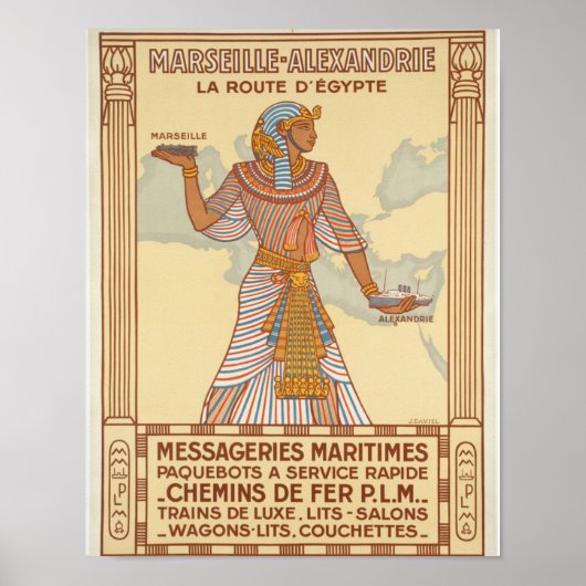 Route Marseille nach Alexandria Ägypten Poster (Vorne)