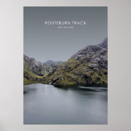 Routeburn Track, New Zealand Travel Illustration Poster
