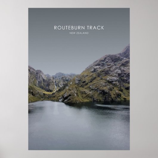 Routeburn Track, New Zealand Travel Illustration Poster (Vorne)