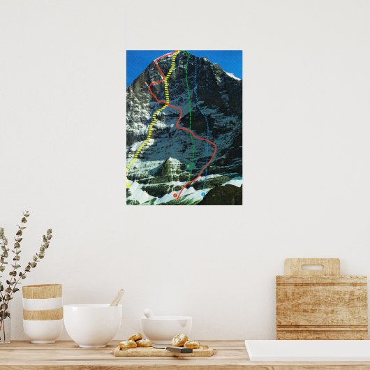 Routen zum Klettern im Eiger-, Jungfrau-Bereich Poster (Küche)