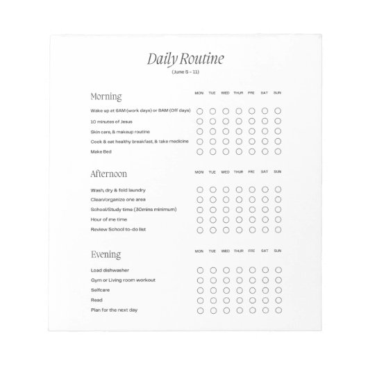 Routine-Notizblock Notizblock (Vorderseite)