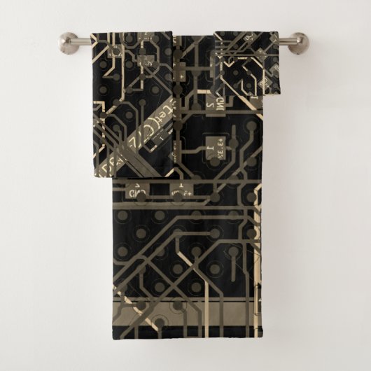 Routing-Prozess Elektronisches schwarzes Retro Gol Badhandtuch Set (Insitu)