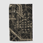 Routing-Prozess Elektronisches schwarzes Retro Gol Golfhandtuch (Vorderseite)