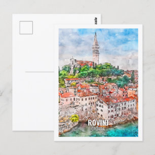 Rovinj Kroatien Berühmter Reiseort Aquarell Postkarte