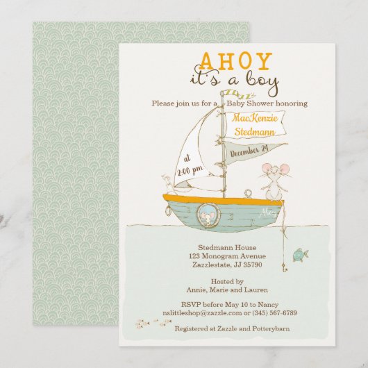Row Boat Baby Shower Einladung für einen Jungen (Vorne/Hinten)
