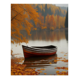 Row Boat Lago Colorful Autumns Zeitlose Kunst Poster