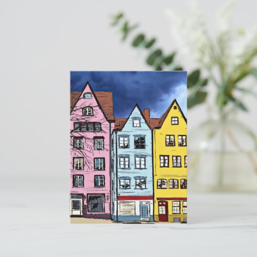 ROW HOUSES ART COLORFUL POSTCARD POSTKARTE (Stehend Vorderseite)