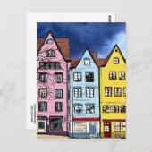 ROW HOUSES ART COLORFUL POSTCARD POSTKARTE (Vorne/Hinten)