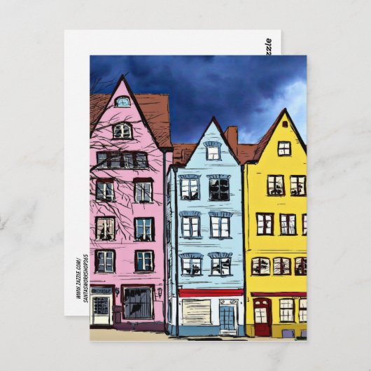 ROW HOUSES ART COLORFUL POSTCARD POSTKARTE (Vorne/Hinten)